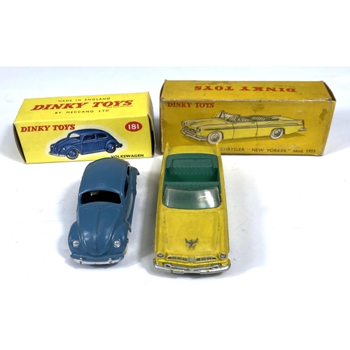 391 - DINKY TOYS: 181 Volkswagen Beetle in blue with white wheels and chrome hubcaps in box; 24A Chrysler ... 