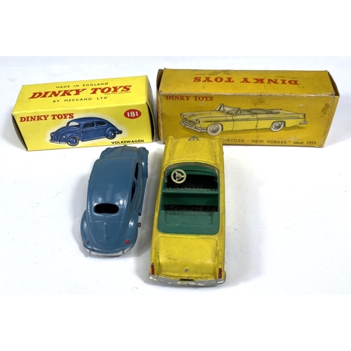 391 - DINKY TOYS: 181 Volkswagen Beetle in blue with white wheels and chrome hubcaps in box; 24A Chrysler ... 