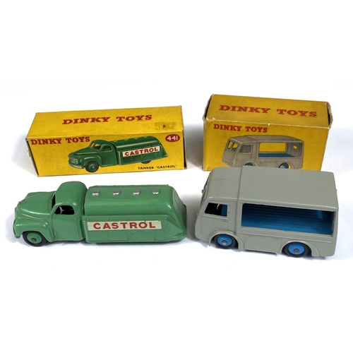 392 - DINKY TOYS: 441 Tanker 'Castrol' in green with box (shop sticker stuck to one end); 490 Electric Dai... 