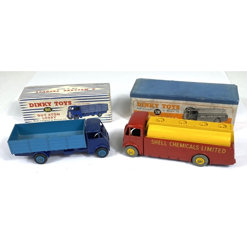 396 - DINKY TOYS: 591 A.E.C Tanker Shell Chemicals Limited red and yellow colourway; 911 Guy 4-Ton Lorry t... 