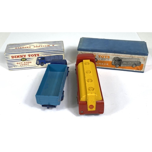 396 - DINKY TOYS: 591 A.E.C Tanker Shell Chemicals Limited red and yellow colourway; 911 Guy 4-Ton Lorry t... 