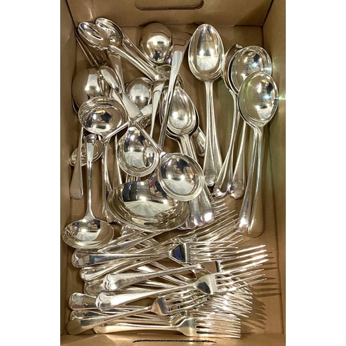 40 - A 12 setting canteen of silver plated cutlery housed in demi-lune mahogany table / cabinet; Albin Tr... 
