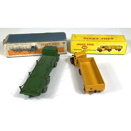 403 - DINKY TOYS: 409 Bedford Articulated Lorry, yellow with box; 505 Foden Flat Truck with Chains in dark... 