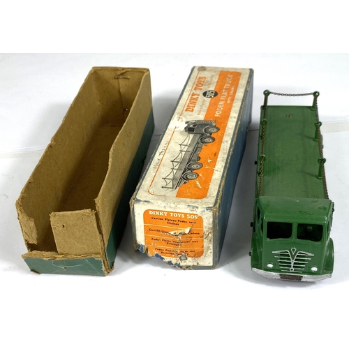 403 - DINKY TOYS: 409 Bedford Articulated Lorry, yellow with box; 505 Foden Flat Truck with Chains in dark... 