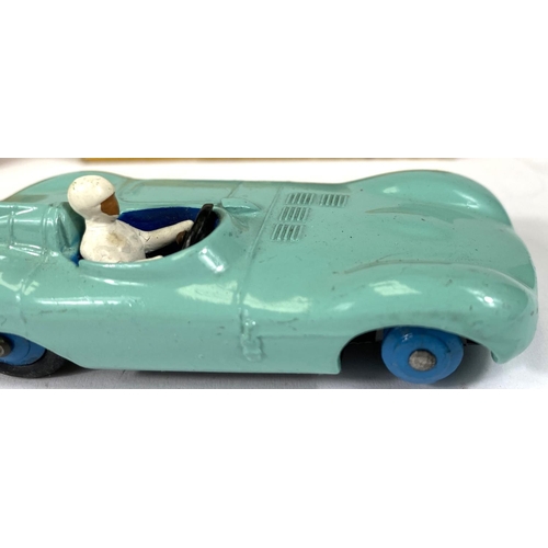 409 - DINKY TOYS: 238 Jaguar Type D Racing car Turquoise body, in box (one flap missing) (one tyre missing... 