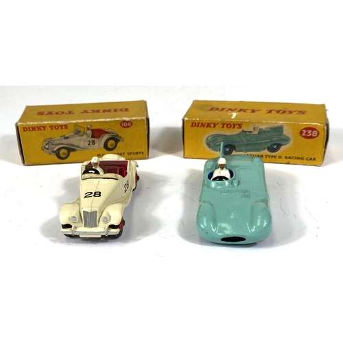 409 - DINKY TOYS: 238 Jaguar Type D Racing car Turquoise body, in box (one flap missing) (one tyre missing... 