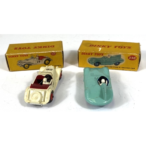 409 - DINKY TOYS: 238 Jaguar Type D Racing car Turquoise body, in box (one flap missing) (one tyre missing... 