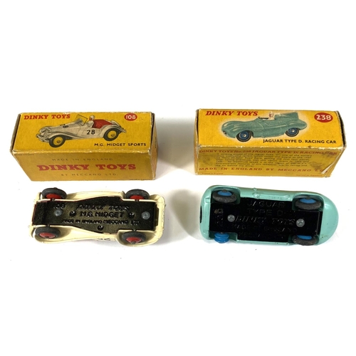 409 - DINKY TOYS: 238 Jaguar Type D Racing car Turquoise body, in box (one flap missing) (one tyre missing... 