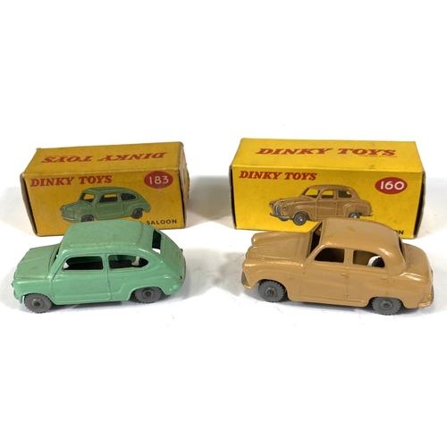 411 - DINKY TOYS: 183 Fiat 600 Saloon in green with box; 160 Austin A30 Saloon in tan with box (blue not t... 