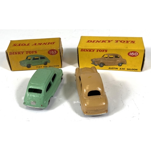 411 - DINKY TOYS: 183 Fiat 600 Saloon in green with box; 160 Austin A30 Saloon in tan with box (blue not t... 