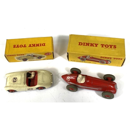 412 - DINKY TOYS: 109 Austin-Healy '100' Sports in off white with red hubcaps with original box; 232/23F A... 