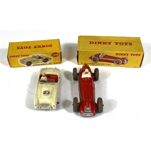 412 - DINKY TOYS: 109 Austin-Healy '100' Sports in off white with red hubcaps with original box; 232/23F A... 