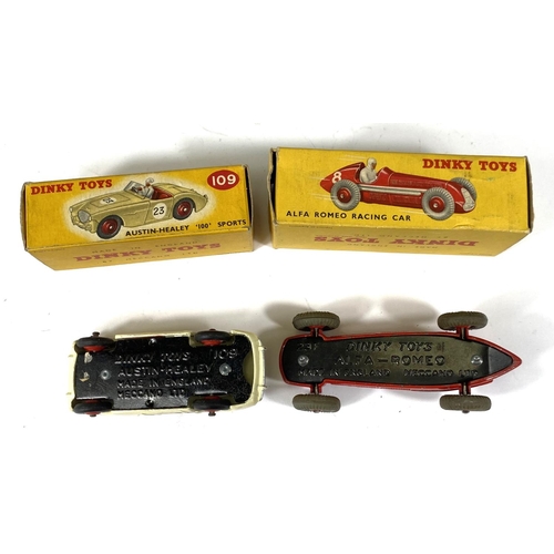 412 - DINKY TOYS: 109 Austin-Healy '100' Sports in off white with red hubcaps with original box; 232/23F A... 