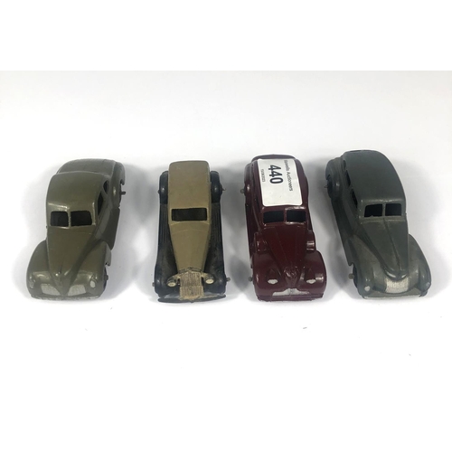 440 - DINKY TOYS: 4 Diecast Model Cars; Grey Chrysler Royal 39e, Burgundy Buick Viceroy, Studebaker 39f an... 