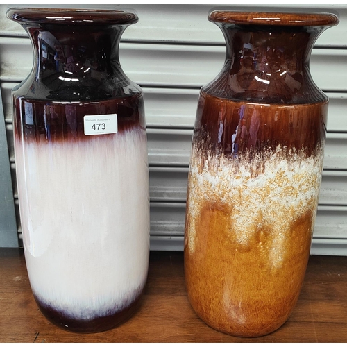 473 - A pair of West German stoneware vases, one yellow and brown and one brown and pink, height 41cm