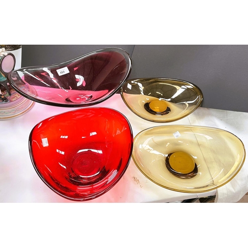 484 - A collection of coloured studio art glass dishes.