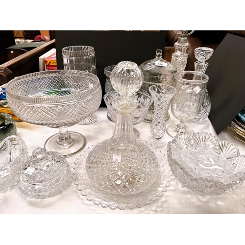 486 - A selection of cut and other glass items, vases etc. including Queen Victoria commemorative glass wa... 