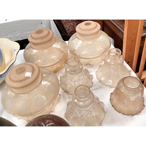 495 - An early 20th century jug and bowl set by Falcon Ware; a selection of ceiling light fittings.