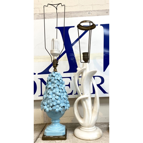 52 - A sculptural white marble table lamp and 2 others