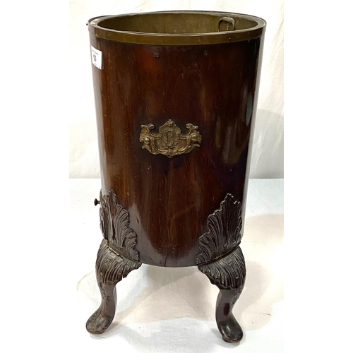 55 - A wood cylindrical low plant stand with metal liner and base drawer, on carved feet, height 46cm