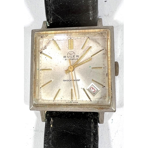 691A - BULER: vintage gents square case wristwatch.