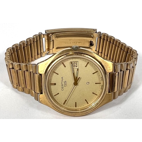 692 - CERTINA D.S. gents quarts wristwatch, gold plated case and strap.