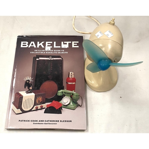 70 - CYGNET, a bakelite desk fan, 26cm; a book on bakelite with full page illustration of the fan