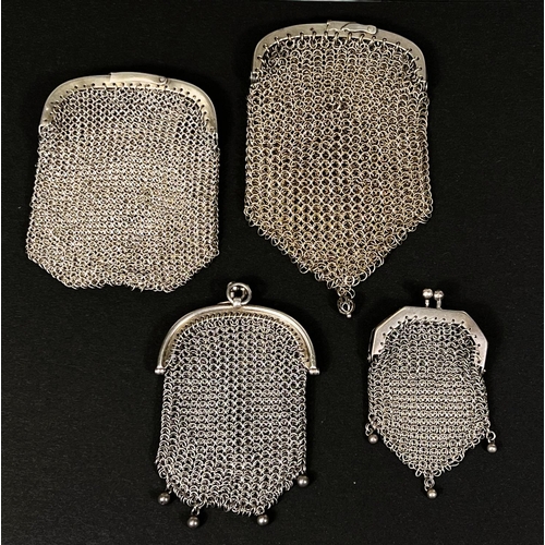 731 - Four white metal chain mail purses, one stamped 'Sterling', 4.6oz