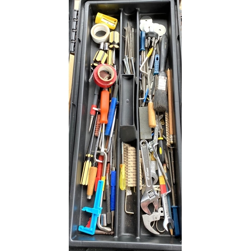 74 - A large collection of tools in various tool boxes, a Stanley plane etc