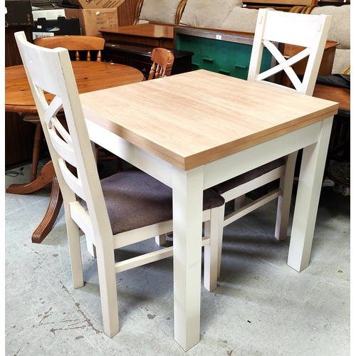 792 - A modern wood effect and white extending kitchen table and 2 chairs