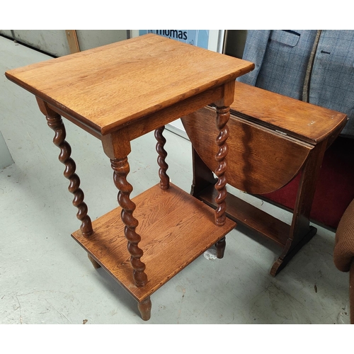 802 - A golden oak barley twist two tier occasional tables and an oak occasional table