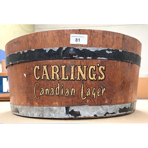 81 - An advertising quarter barrel 'Carling's Canadian Lager' with metal insert