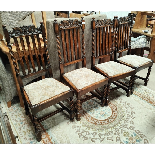 812 - A set of 4 1920's Carolean style barleytwist dining chairs