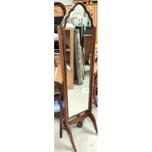 841 - A walnut framed period style cheval mirror; a similar wall mirror