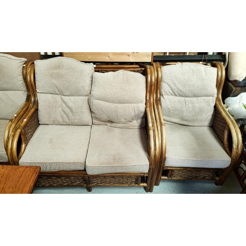 866 - A bamboo effect conservatory suite comprising 2 seater settee, pair of armchairs and a coffee table