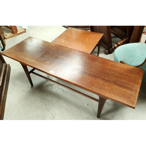 878 - A 1970's teak coffee tale with rectangular top; another with square top