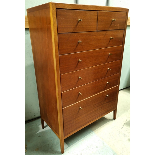 886 - A mid 20th century tall chest of five long drawers and two short Loughborough Furniture