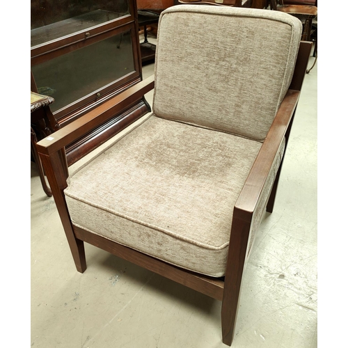 902 - A modern open armchair in light brown fabric