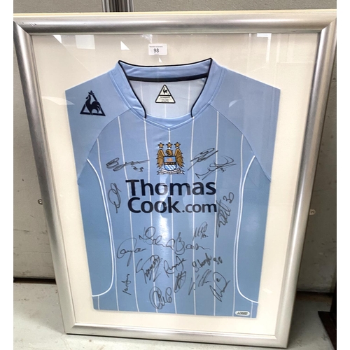 98 - An MCFC shirt 'Thomas Cook.com' with multiple signatures; a print of ships, after David Shepherd