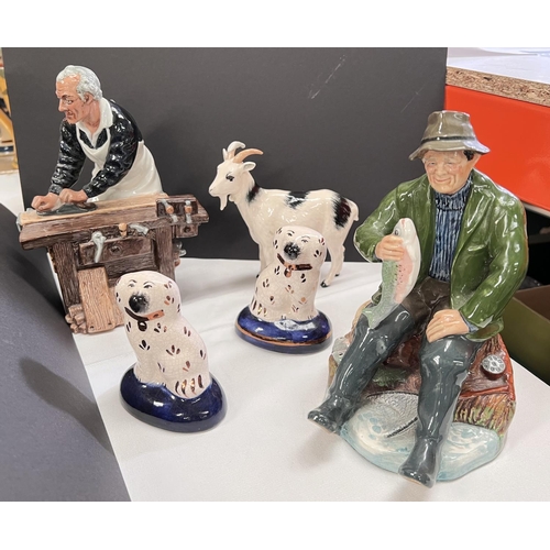 542 - Two Royal Doulton figures:  A Good Catch HN 225 & The Carpenter HN 2678; a Royal Doulton go... 