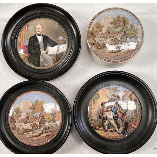 548 - Four Victorian Prattware lids:  Prince Albert; 2 x Anne Hathaway's Cottage & The Wolf &... 