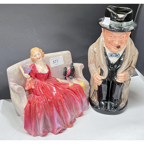 577 - A Royal Doulton group:  Sweet & Twenty HN 1298; a Royal Doulton Toby jug: Sir Winston Churc... 