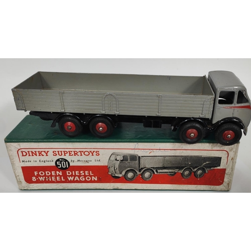 385 - DINKY SUPERTOYS: 501 Foden Diesel 8-Wheel Wagon grey and red highlights black trim in box; 501 Foden... 