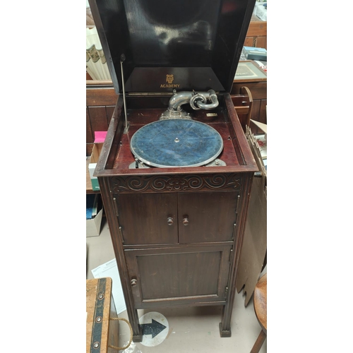 832 - An Academy windup gramophone in mahogany floor standing case