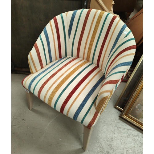 846 - A modern tub shaped armchair cream stripe upholstery