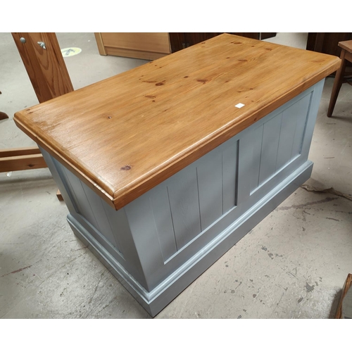 908 - A modern blanket box with pine top and grey lower section