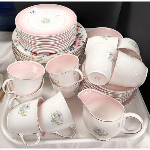 535 - A Susie Cooper floral pattern art tea service, 34 pieces approx; a set of dessert plates with floral... 