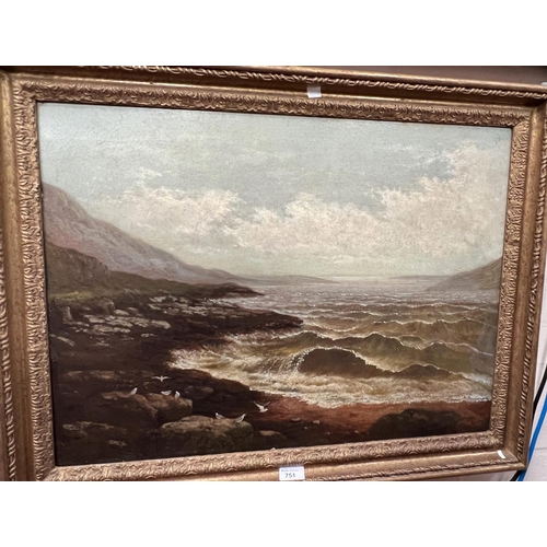 751 - A Victorian seascape oil on canvas in a gilt frame, signed indistinctly bottom right, 50 x 67cm.