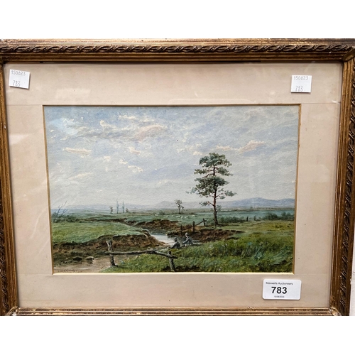 783 - Edgar Stanley: watercolour fishing scene by a river, signed and dated 1880, framed and glazed 17x24c... 