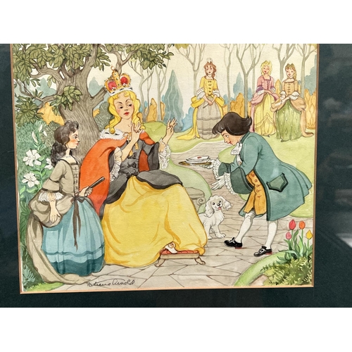 785 - Patience Arnold: Watercolour fairytale scene of Queen Anne receiving a letter, 23 x 27 cm, framed an... 